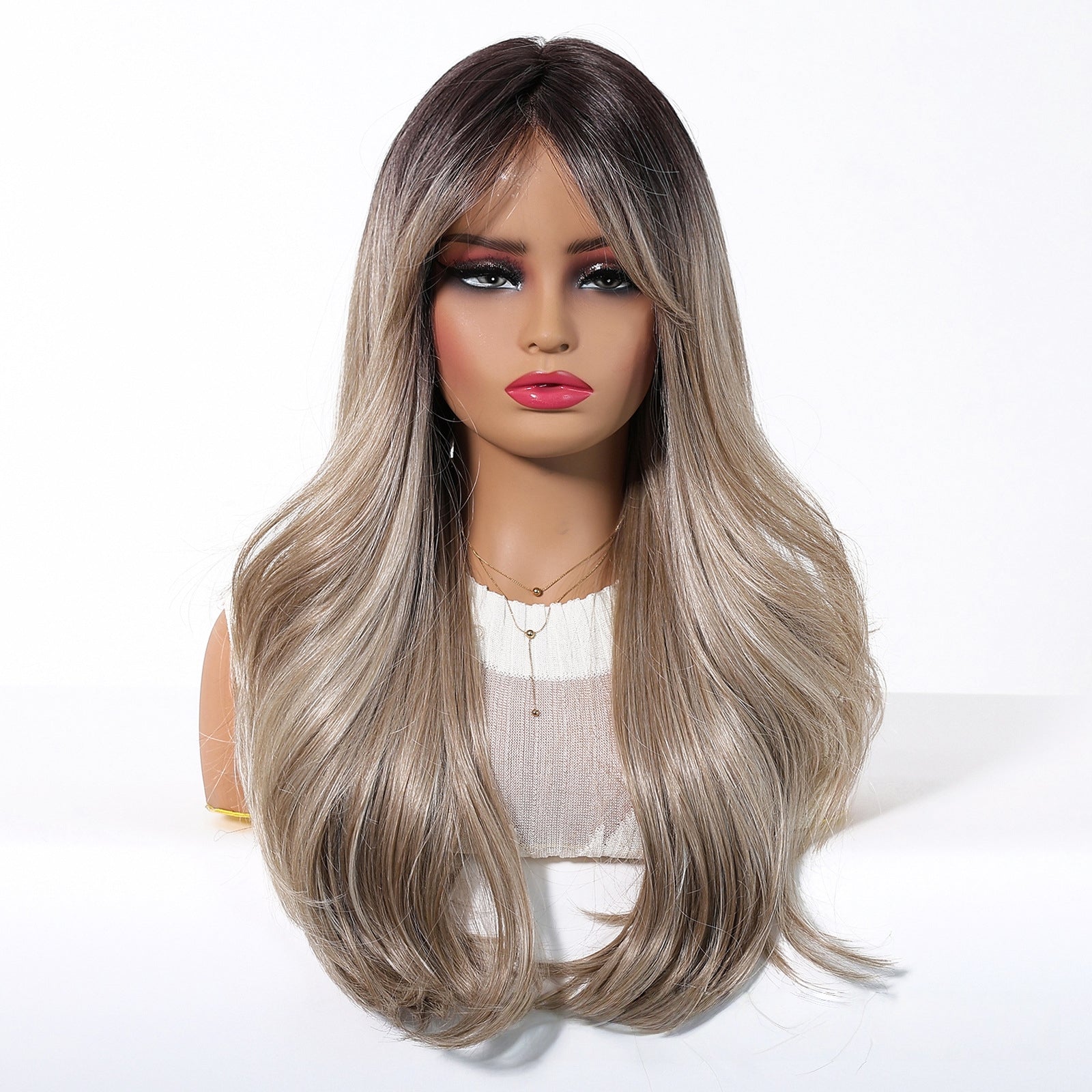 7.5” X 5.5”Mono Top | Luxurious Ombre Blonde Long Straight Wig | Natural Sunkissed Glow | Synthetic Lace Front Wig