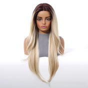 7.5” X 5.5”Mono Top | Luxurious Ombre Blonde Long Straight Wig | Natural Sunkissed Glow | Synthetic Lace Front Wig