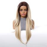 7.5” X 5.5”Mono Top | Luxurious Ombre Blonde Long Straight Wig | Natural Sunkissed Glow | Synthetic Lace Front Wig
