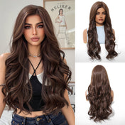 Goddess Ombre Brown Long Wavy Wig - 7.5” X 5.5”Mono Top & Matte Heat-Resistant Silk | Seamless Gradient Large Waves