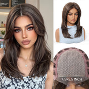 Elite Highlighted Brunette Long Straight Wig - 7.5” X 5.5”Mono Top & Matte Silk | Center Part Fashion Wig for Women