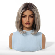 7.5” X 5.5”Mono Top | Ombre Grey Bob Wig | Natural Looking Hair Parting | Synthetic Lace Front Wig