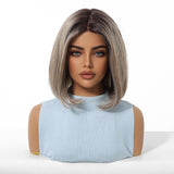 7.5” X 5.5”Mono Top | Ombre Grey Bob Wig | Natural Looking Hair Parting | Synthetic Lace Front Wig