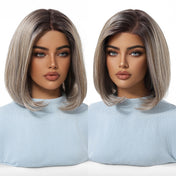 7.5” X 5.5”Mono Top | Ombre Grey Bob Wig | Natural Looking Hair Parting | Synthetic Lace Front Wig