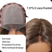 Elite Highlighted Brunette Long Straight Wig - 7.5” X 5.5”Mono Top & Matte Silk | Center Part Fashion Wig for Women