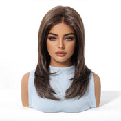 Elite Highlighted Brunette Long Straight Wig - 7.5” X 5.5”Mono Top & Matte Silk | Center Part Fashion Wig for Women