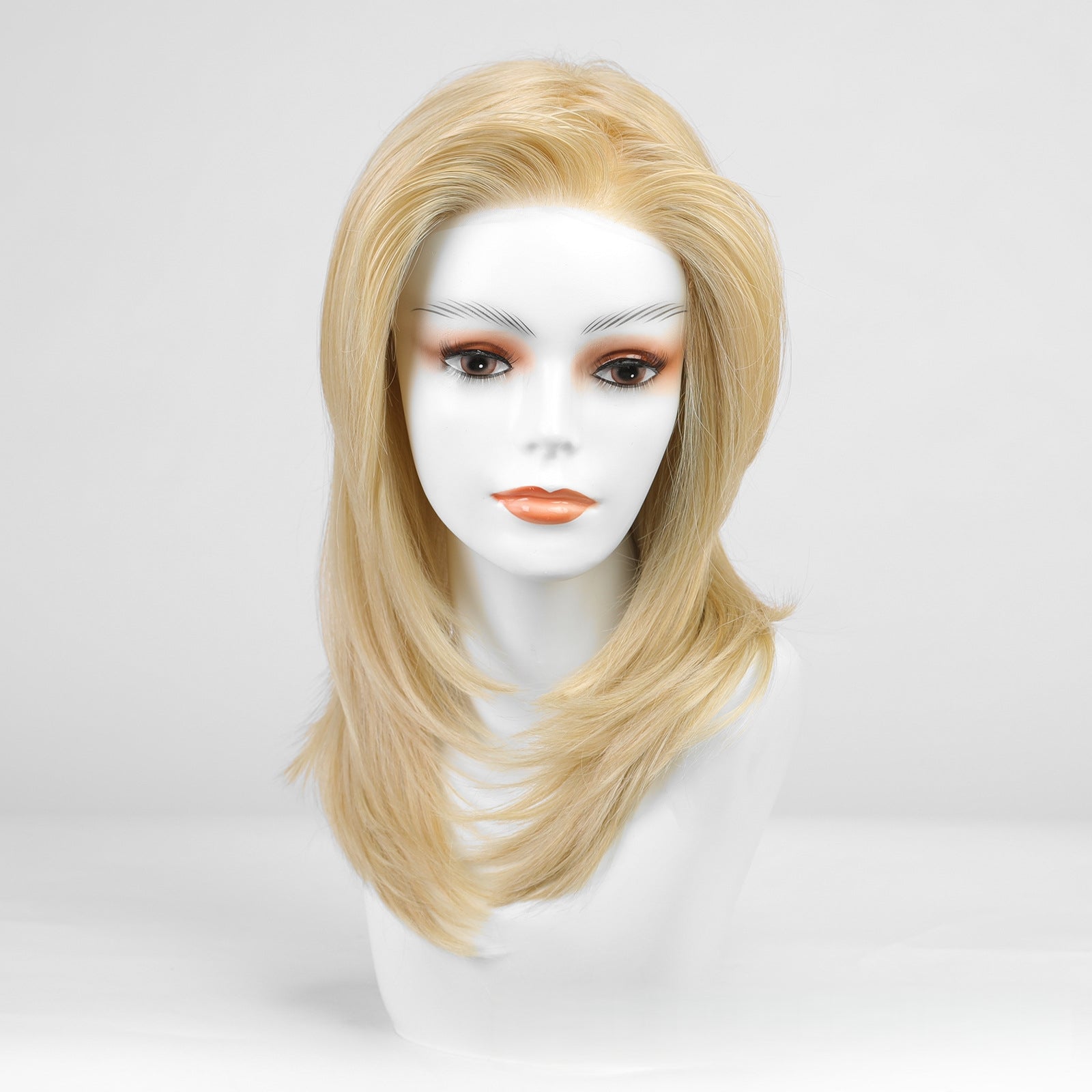 Premium Golden Blonde Mid-Length Wig - 7.5” X 5.5”Mono Top & Matte Heat-Resistant Silk | Sophisticated Shoulder-Length Straight Hair