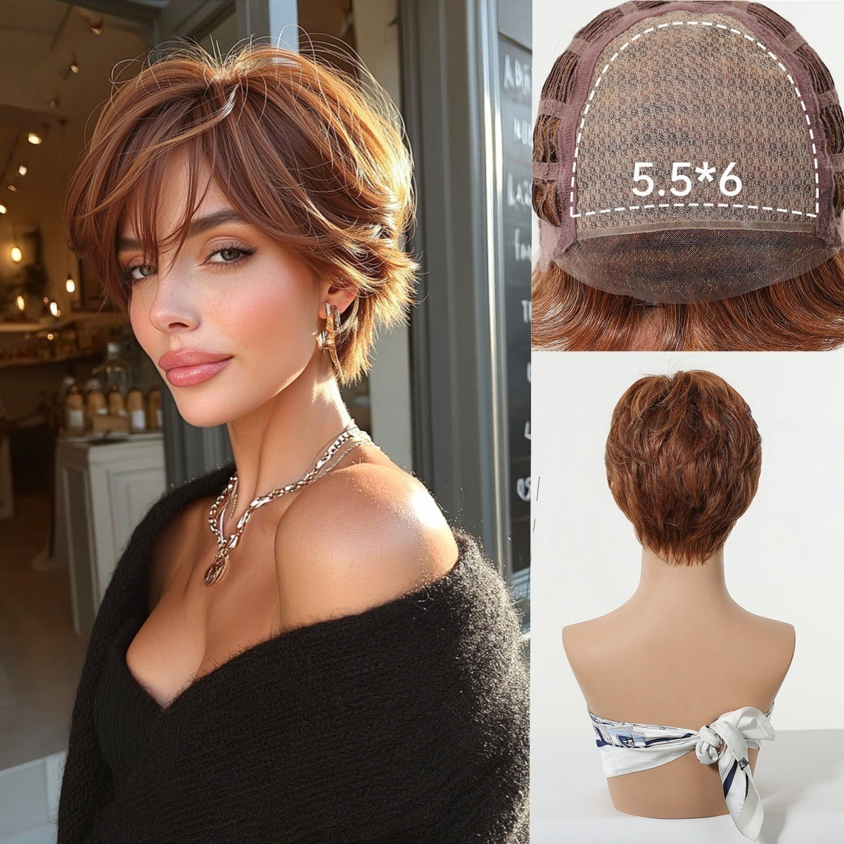Signature Golden Blonde Pixie Cut Wig | 7.5” X 5.5”Mono Top & Matte Heat-Resistant Silk | Free Parting Short Straight Hair