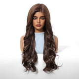 Goddess Ombre Brown Long Wavy Wig - 7.5” X 5.5”Mono Top & Matte Heat-Resistant Silk | Seamless Gradient Large Waves