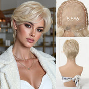 Signature Golden Blonde Pixie Cut Wig | 7.5” X 5.5”Mono Top & Matte Heat-Resistant Silk | Free Parting Short Straight Hair