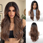 Goddess Ombre Brown Long Wavy Wig - 7.5” X 5.5”Mono Top & Matte Heat-Resistant Silk | Seamless Gradient Large Waves
