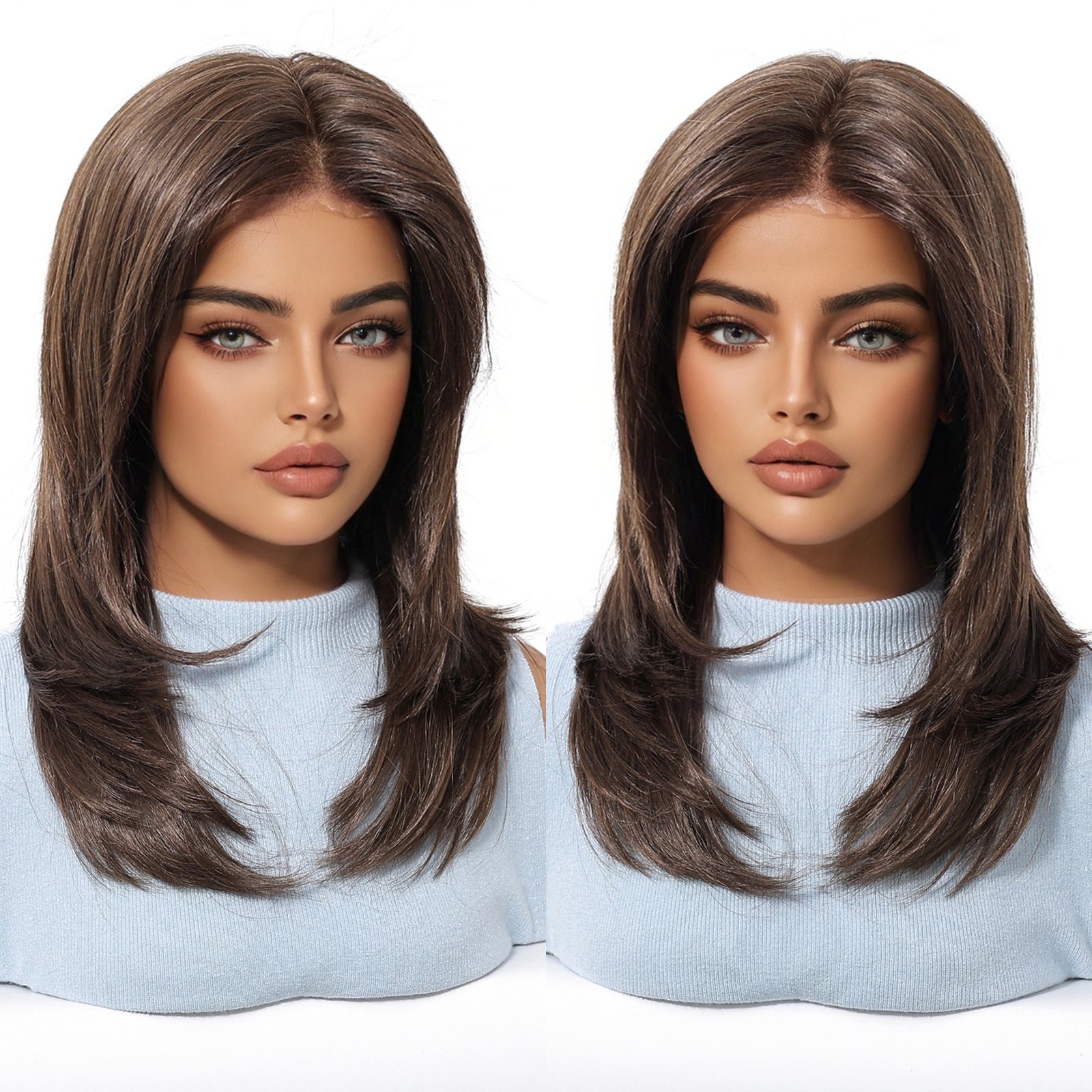 Elite Highlighted Brunette Long Straight Wig - 7.5” X 5.5”Mono Top & Matte Silk | Center Part Fashion Wig for Women