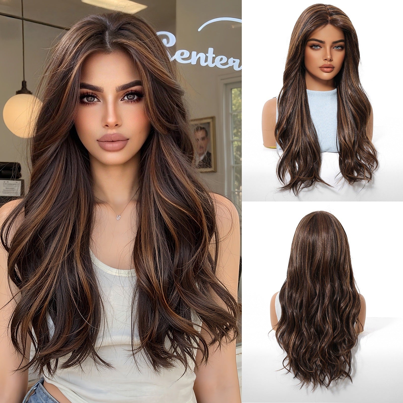 Goddess Ombre Brown Long Wavy Wig - 7.5” X 5.5”Mono Top & Matte Heat-Resistant Silk | Seamless Gradient Large Waves