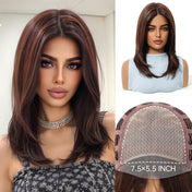 Elite Highlighted Brunette Long Straight Wig - 7.5” X 5.5”Mono Top & Matte Silk | Center Part Fashion Wig for Women