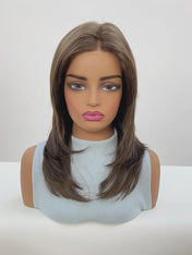 Elite Highlighted Brunette Long Straight Wig - 7.5” X 5.5”Mono Top & Matte Silk | Center Part Fashion Wig for Women