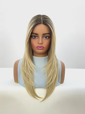 7.5” X 5.5”Mono Top | Luxurious Ombre Blonde Long Straight Wig | Natural Sunkissed Glow | Synthetic Lace Front Wig