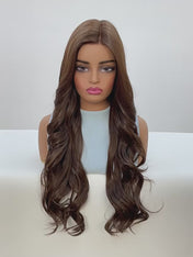Goddess Ombre Brown Long Wavy Wig - 7.5” X 5.5”Mono Top & Matte Heat-Resistant Silk | Seamless Gradient Large Waves